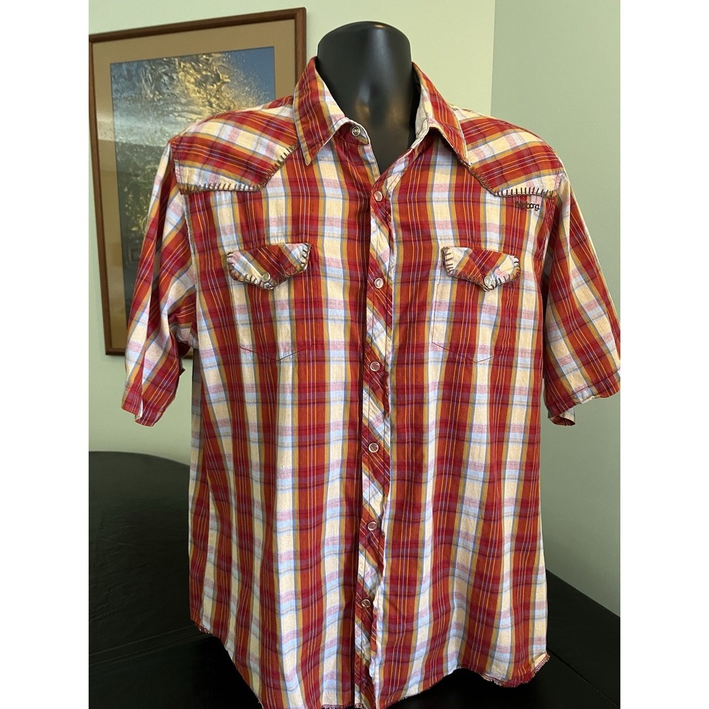 Billabong Unisex Kids XL Multicolor Plaid Short Sleeve Western Snap Button Shirt